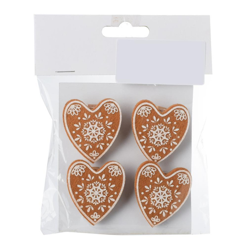 Ozdoba perníček srdce na klipe sada 4ks