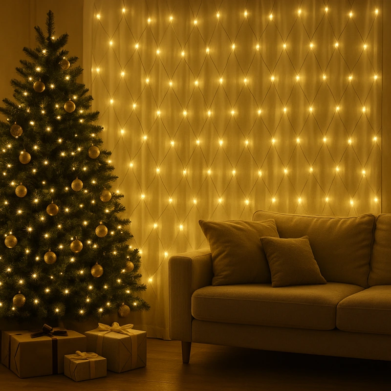 Vianočná svetelná sieť 320 LED – teplá biela, exteriér/interiér 1