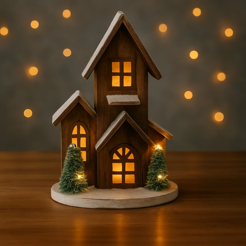 Dekorácia domček LED 27 cm drevo mix 1