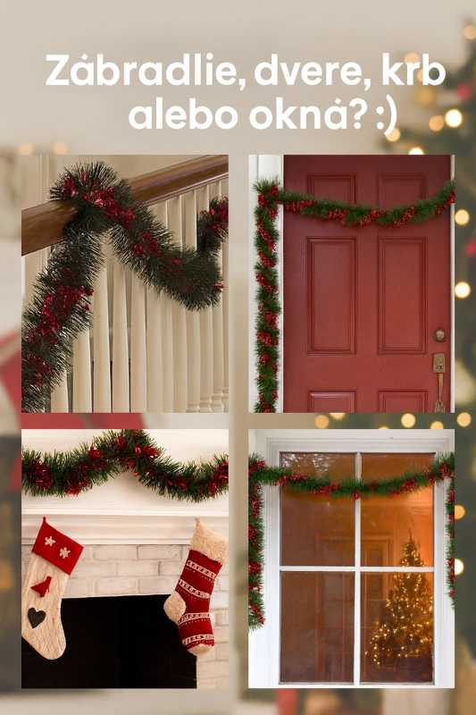 Vianočná girlanda 270 cm – zelená + červená, tradičná sviatočná dekorácia 1