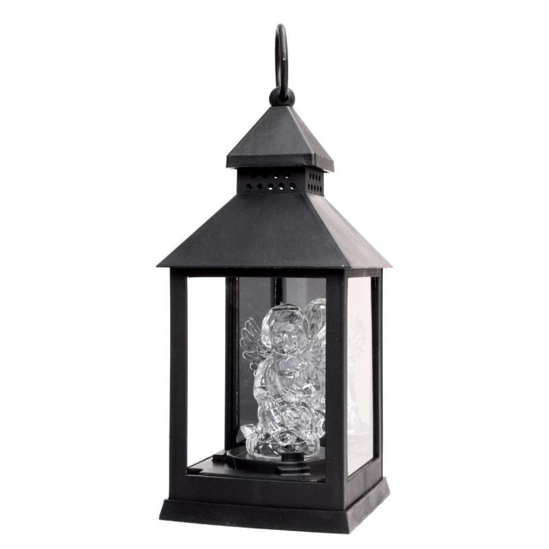 Lampáš LED s anjelom 10,5x10,5x27 cm čierny