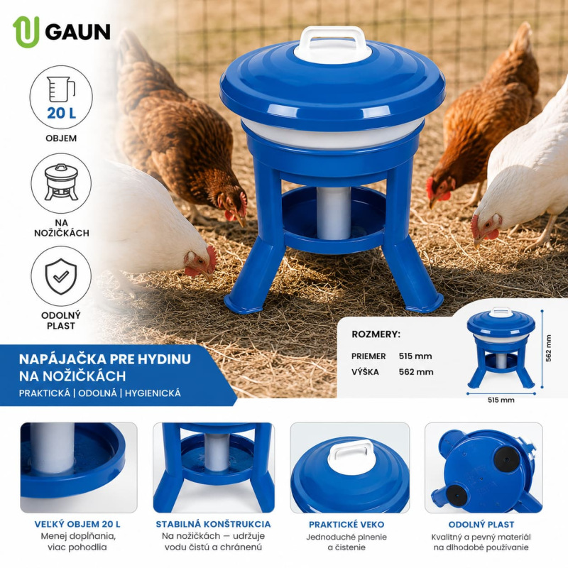 Napájačka pre hydinu GAUN IMPERIAL 20 l na nožičkách – plastová zásobníková 1