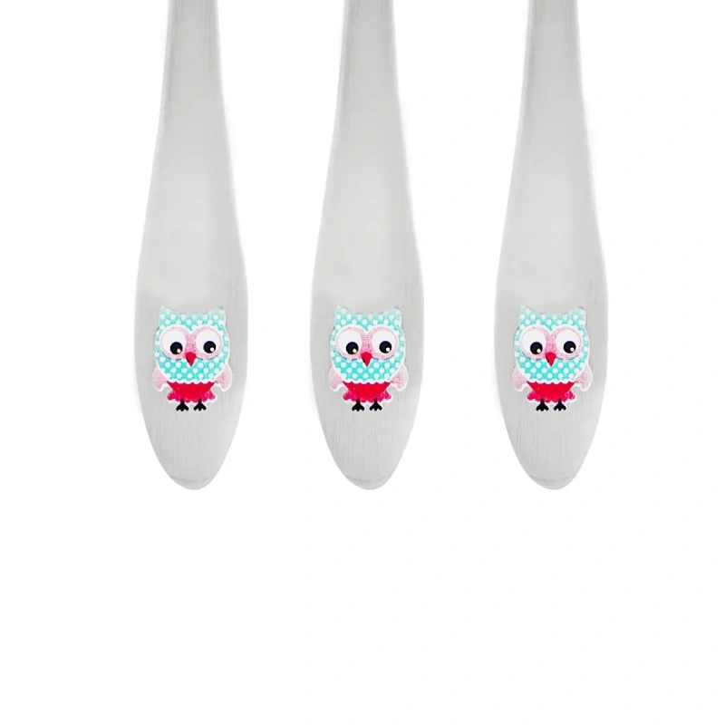 Detský príbor SOVA – nerezový 3-dielny set s farebným motívom sovy 1