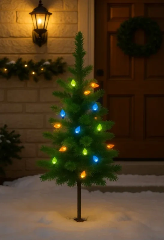 Umelý vianočný stromček 98 cm / 20 LED / teplá biela / na batérie / vnútorný aj vonkajší 3