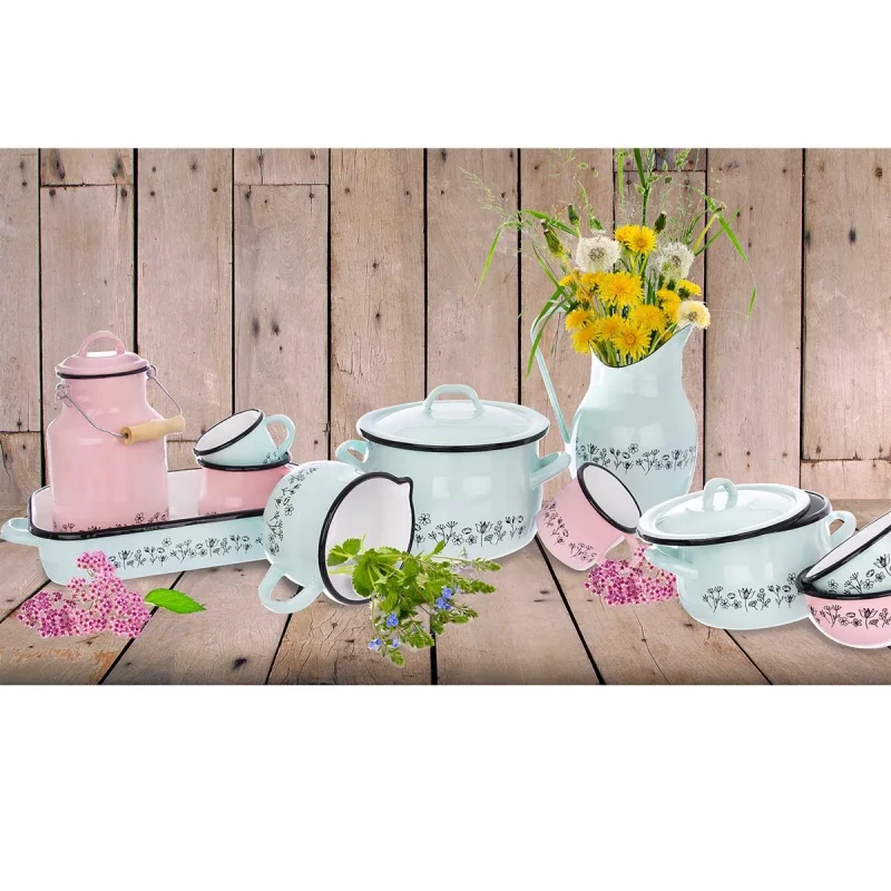 Smaltovaný pekáč s ušami – zelený dekor LÚKA 34 × 22 cm 2
