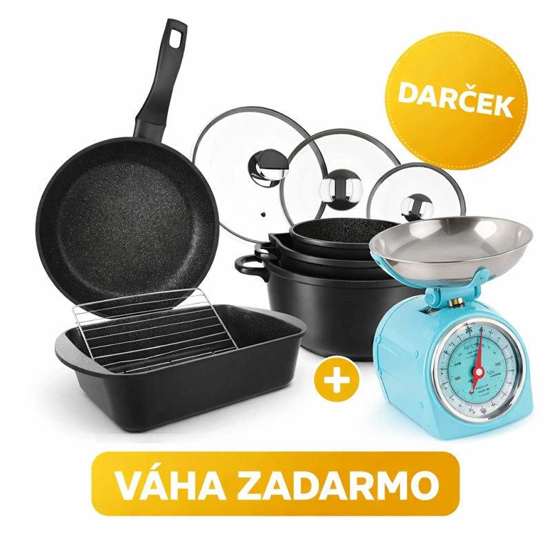 Sada riadu GRANDE 9 dielna – hrnce, panvica, pekáč a rošt s PFLUON GRANIT povrchom
