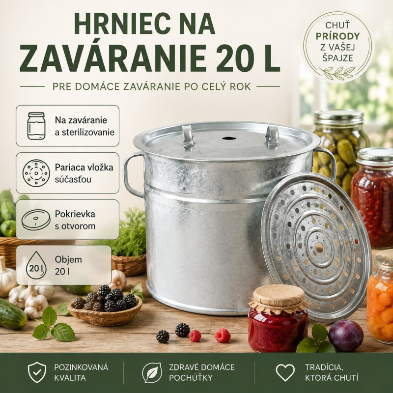 Zavárací hrniec ZN 20 l pozinkovaný 33 cm s pariacou vložkou I.A 1