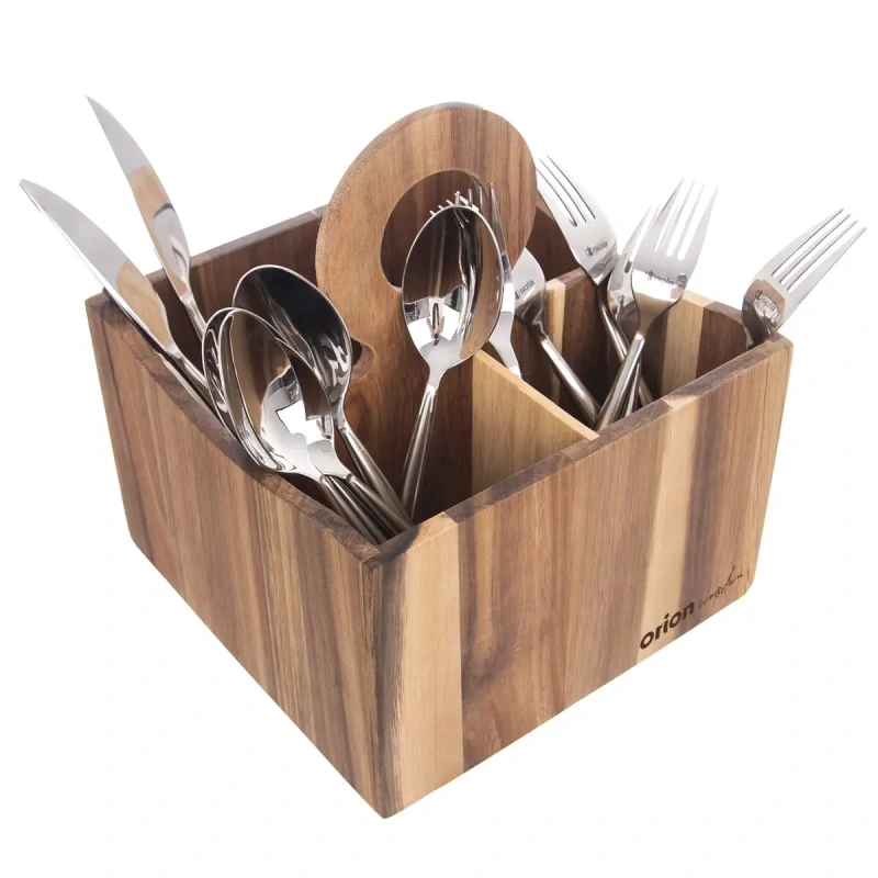 Stojan na príbor WOODEN – akáciové drevo, priehradkový organizér 1