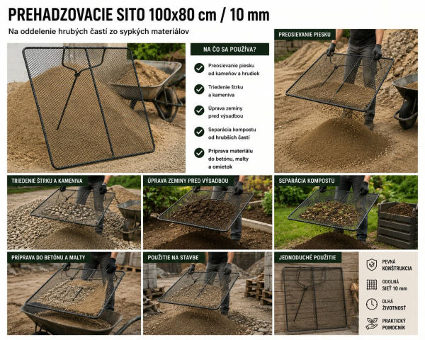 Prehadzovacie sito KLC 100 × 80 cm – oko 10 mm na zeminu a kompost 1