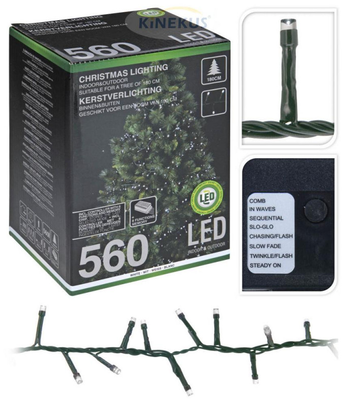 Svetlo vianočné 560 LED studené biele, 11 m, s funkciami, na 180 cm stromček, vonkajšie/vnútorné KLC