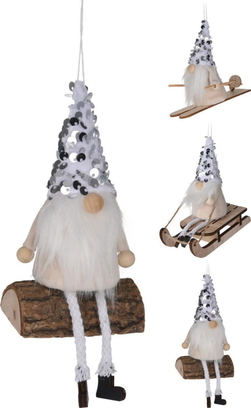 Ozdoba závesná trpaslík 12,5 cm polyester/drevo strieborný mix