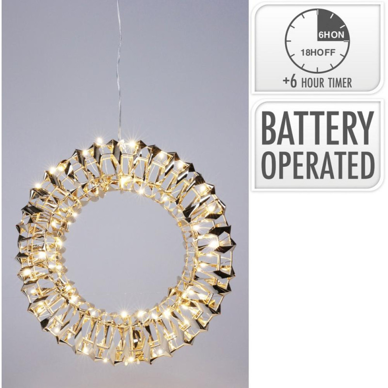Ozdoba závesná veniec 50 LED 30 cm s časovačom zlatá