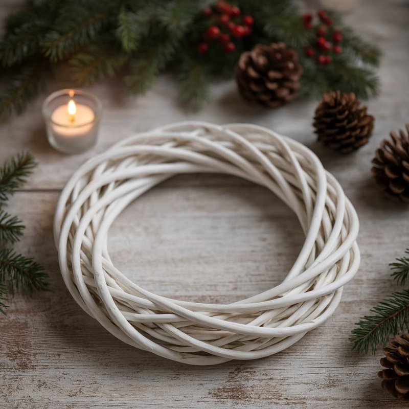 Prútený veniec 30 × 7 cm biely – dekoračný veniec na aranžovanie 1