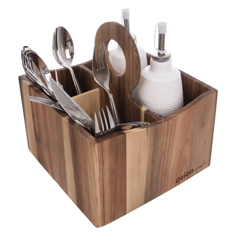 Stojan na príbor WOODEN – akáciové drevo, priehradkový organizér 2