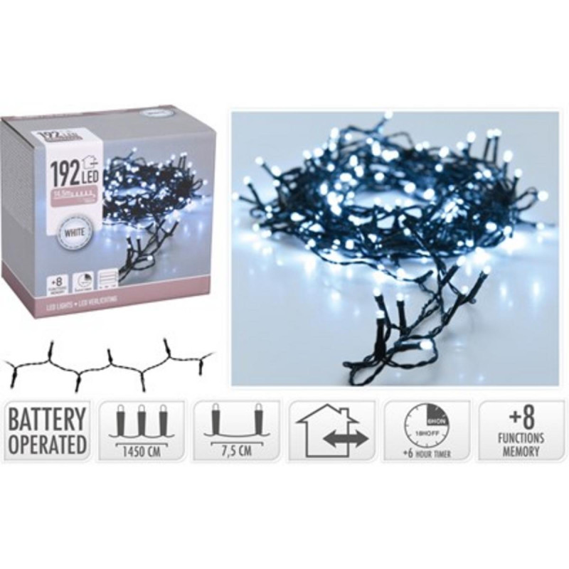 Vianočná LED reťaz 192 LED – studená biela, 14,5 m, batérie, časovač