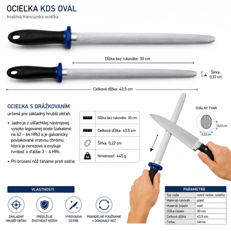 Ocieľka KDS oválna drážkovaná 30 cm – francúzska na hrubší obťah nožov 1