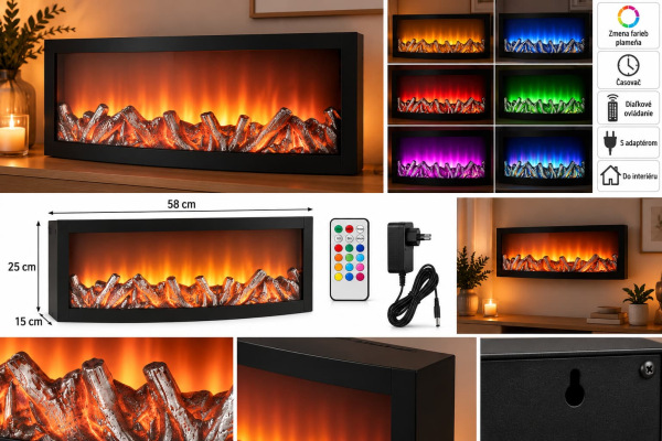 LED dekoratívny krb 58 × 25 × 15 cm / časovač / zmena farieb / s adaptérom 1