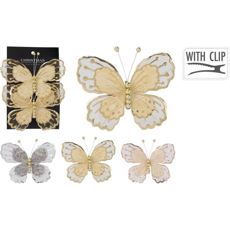 Ozdoba s klipom motýľ 13x9 cm sada 2 ks mix