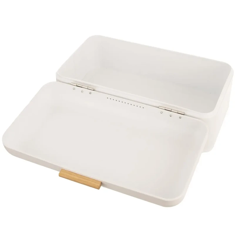 Chlebník WHITELINE – 42×24×16,5 cm, biely plech + bambusové veko, odklápacie veko 2