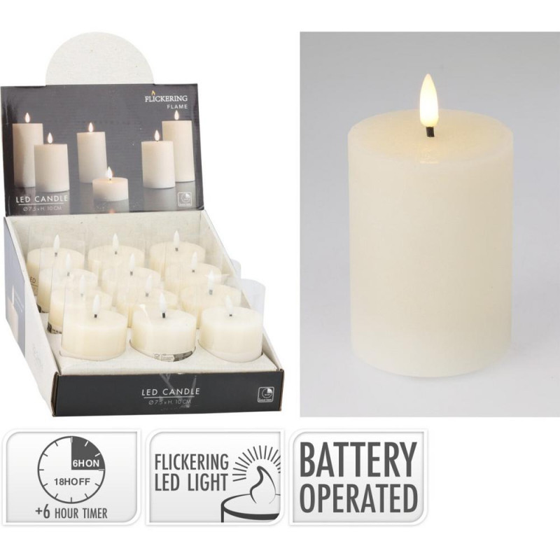 Sviečka LED 7,5x10 cm s časovačom ivory