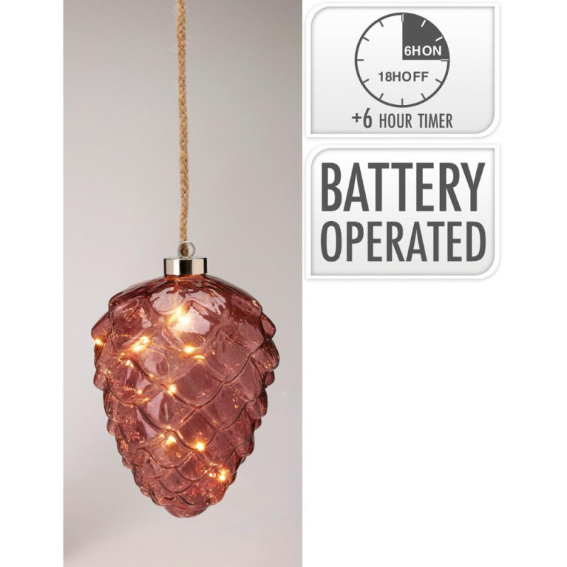 Ozdoba závesná šiška LED 16 cm s časovačom,batérie bordová