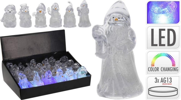 Postavička Santa/snehuliak/medveď/tučniak LED 4x4x8,5 cm mix