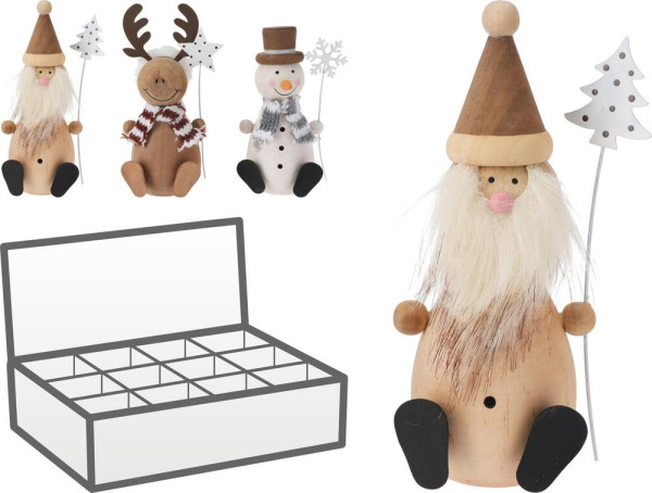 Postavička vianočná Santa/snehuliak/sob drevo mix