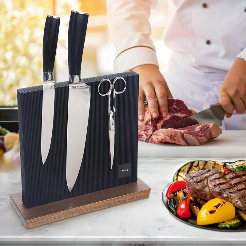 Magnetický obojstranný stojan na nože BLACK – akáciové drevo, neodymové magnety 1