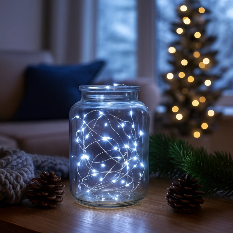 Vianočná LED reťaz 40 LED – studená biela, strieborný drôt, batérie, časovač 1