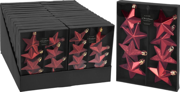 Ozdoba závesná hviezda 6,5 cm sada 8 ks plast červená