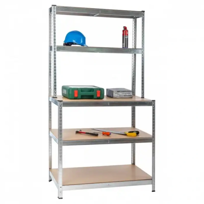 Kovový regál G 100×30/60×180 cm – čierny skladový regál s MDF policami, nosnosť 150 kg 1