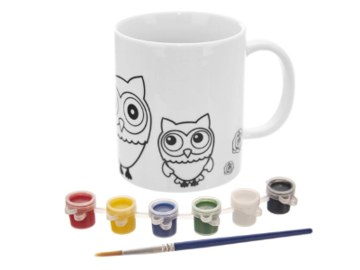 Hrnček s farbami a štetcom – sova (0,38 l)